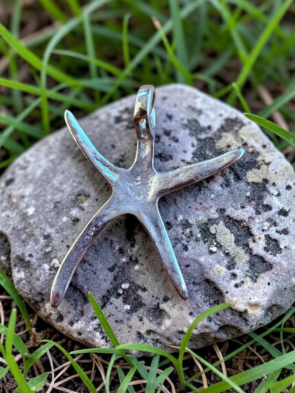 Vintage Silver Starfish Pendant Sculptural Ocean Motif